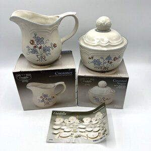 Cordella Bluet Creamer Covered Sugar Bowl Floral Vintage Japan